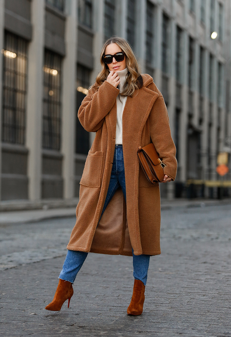 Verishop, Billie the Label Bronte Shearling Trench Coat, Teddy Coat, Camel Outfit, Helena of Brooklyn Blonde